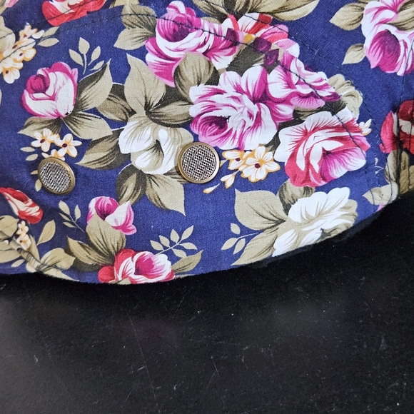 Women's Continuity Navy Floral Print Ball Baseball Cap Hat Snapback Flat Bill OS - Picture 5 of 8